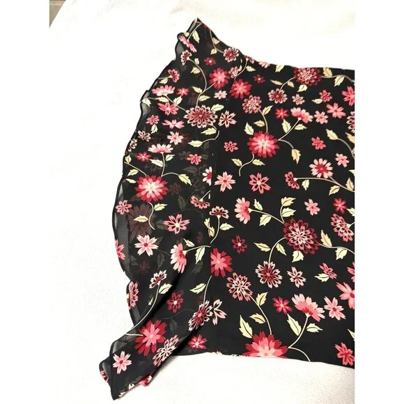 Casual Corner Annex Womens Black Floral Skirt Size 12 Chiffon Midi Lightweight - Picture 5 of 6